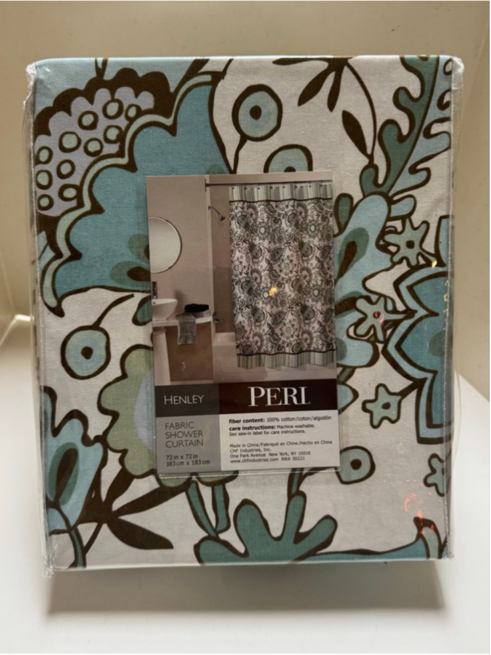 PERI Fabric 100% Cotton Shower Curtain Standard White Blue Floral 72x72